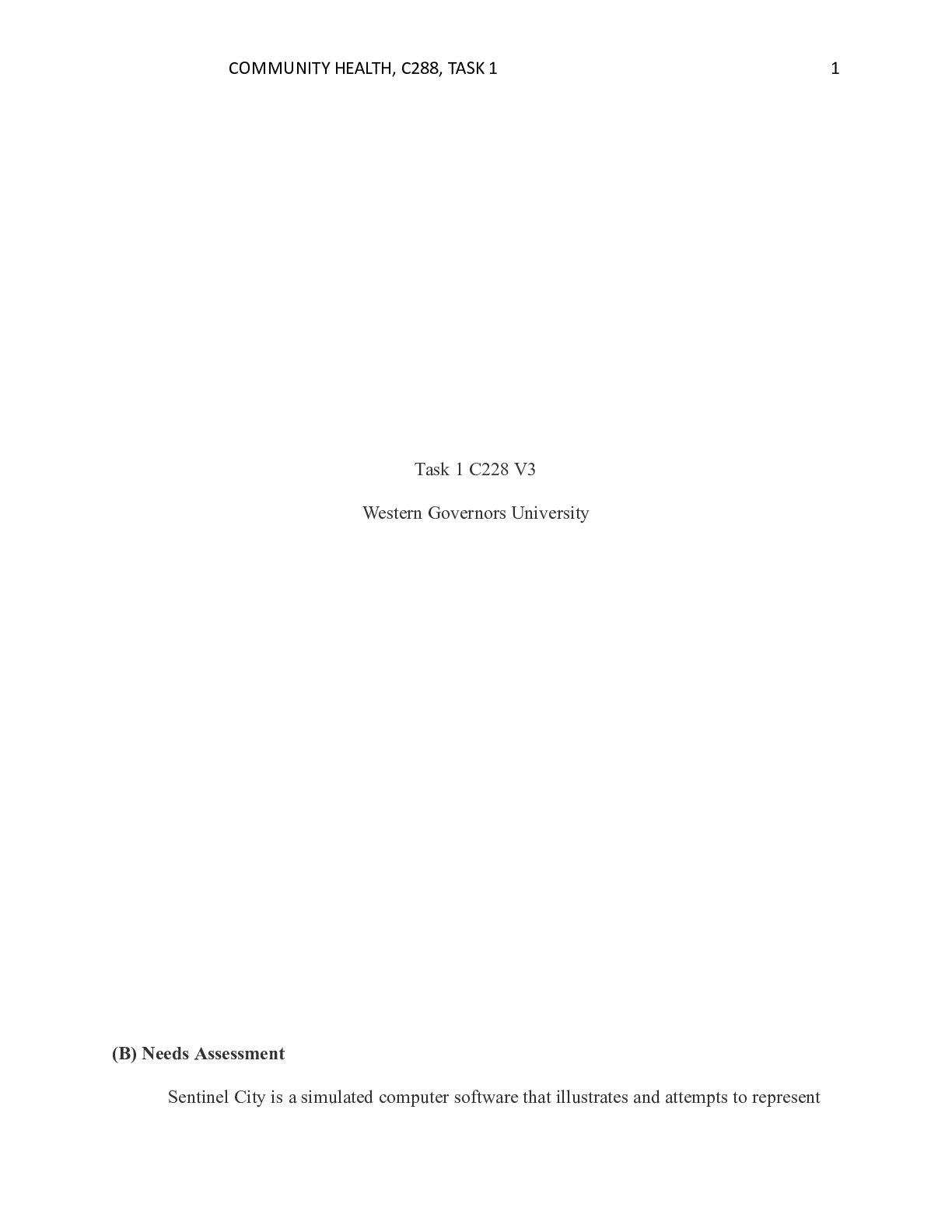 Preview of C228 Community Health & Population-Focused Nursing - Task 1.docx    Task 1 C228 V3  Wester